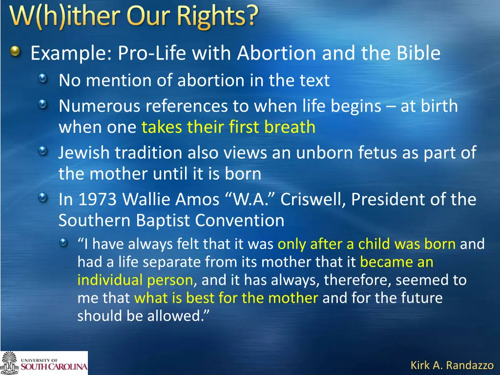 w h ither our rights example pro life with