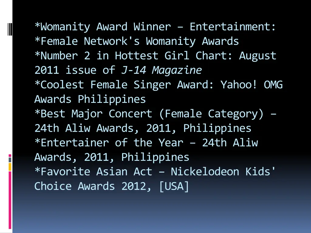 womanity award winner entertainment female