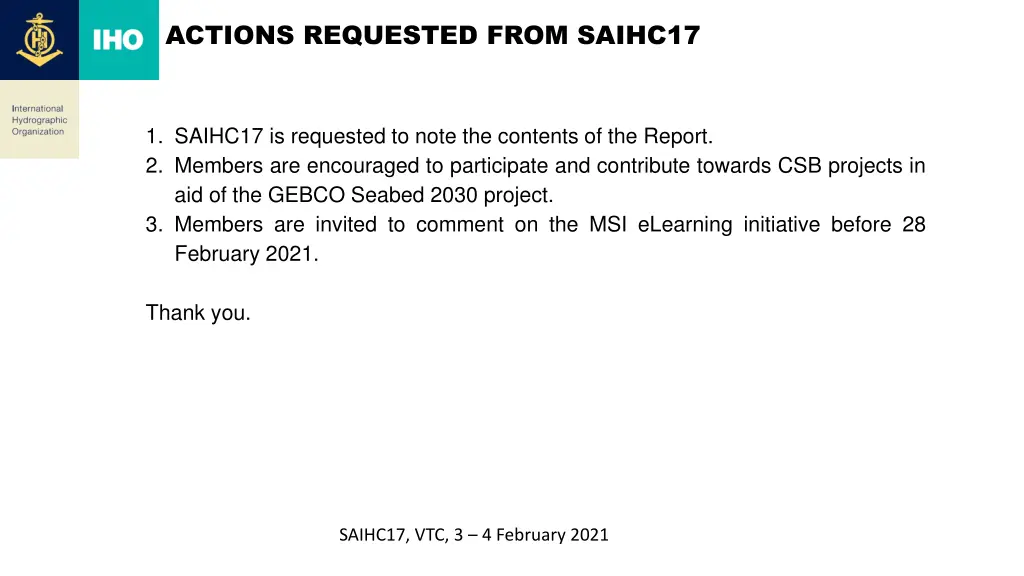 actions requested from saihc17