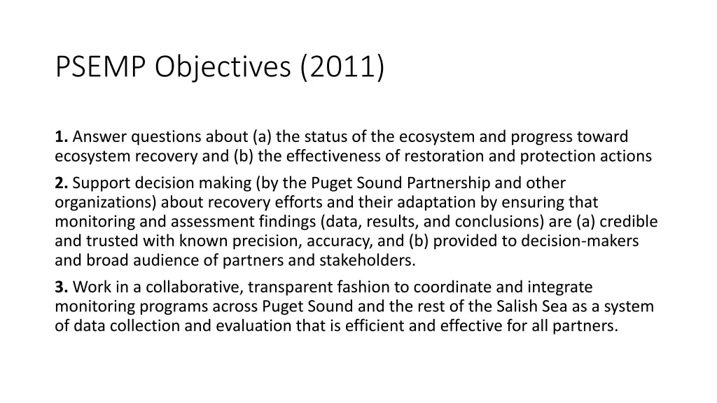 psemp objectives 2011