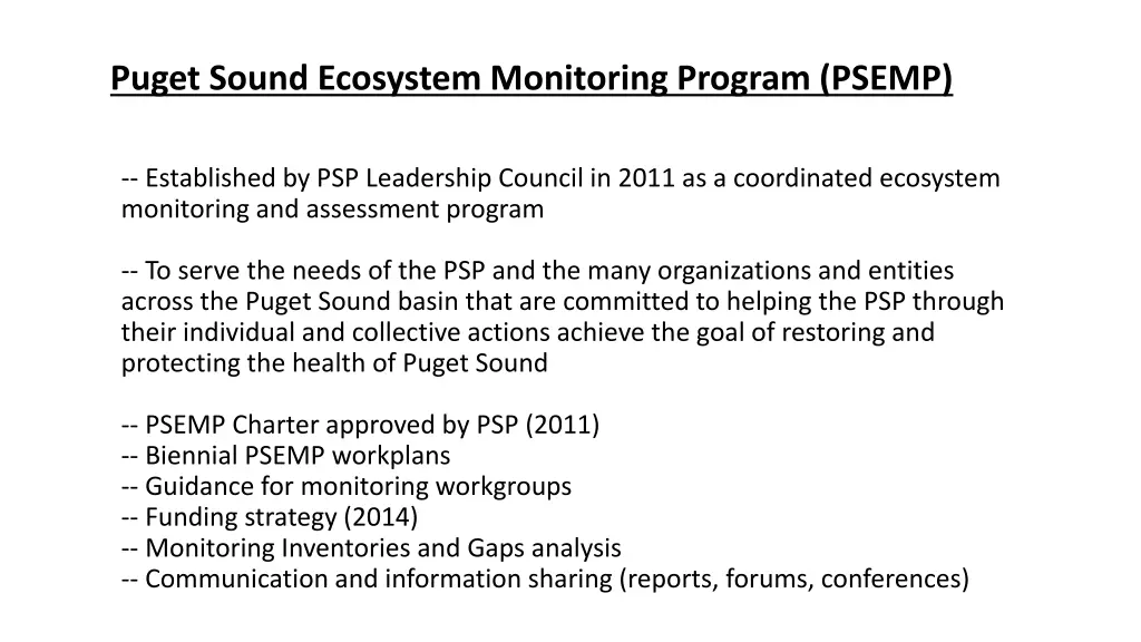 puget sound ecosystem monitoring program psemp