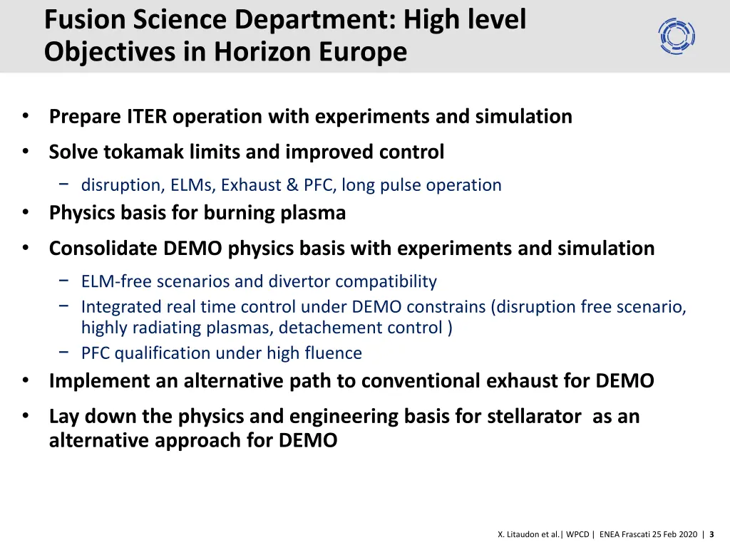 fusion science department high level objectives