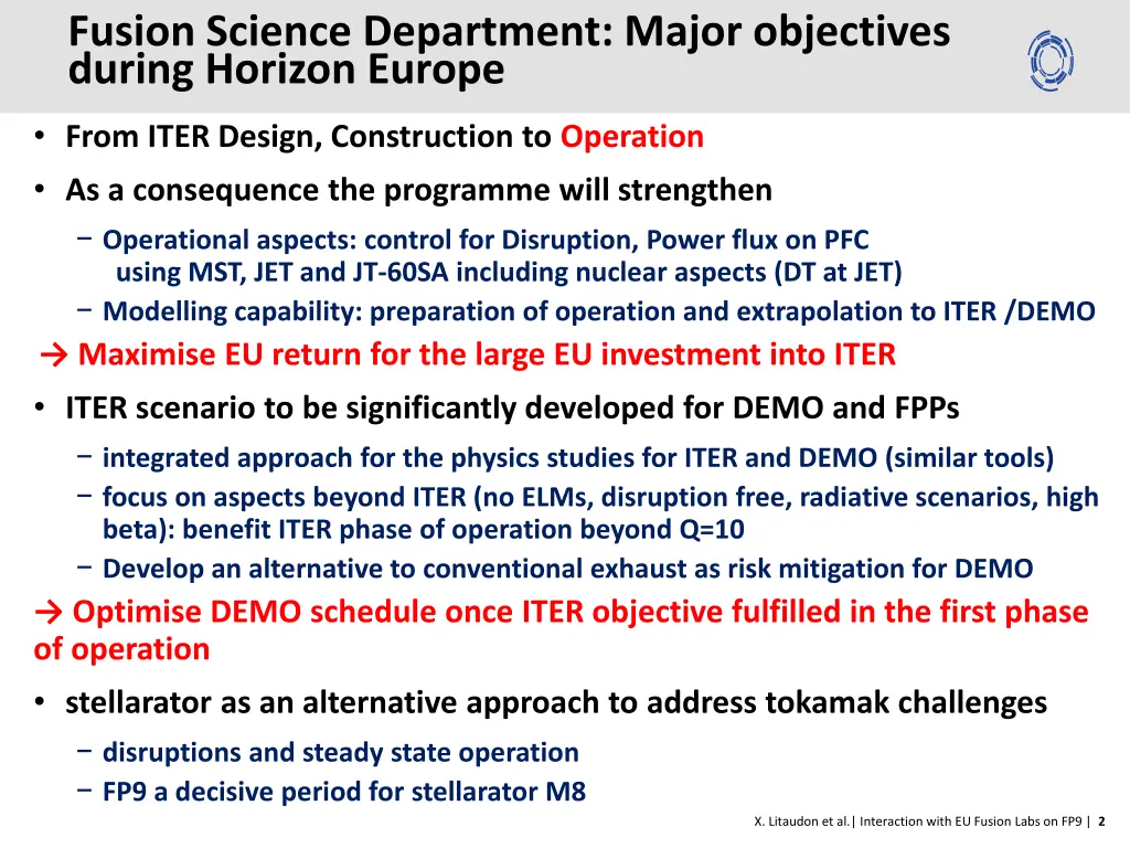 fusion science department major objectives during