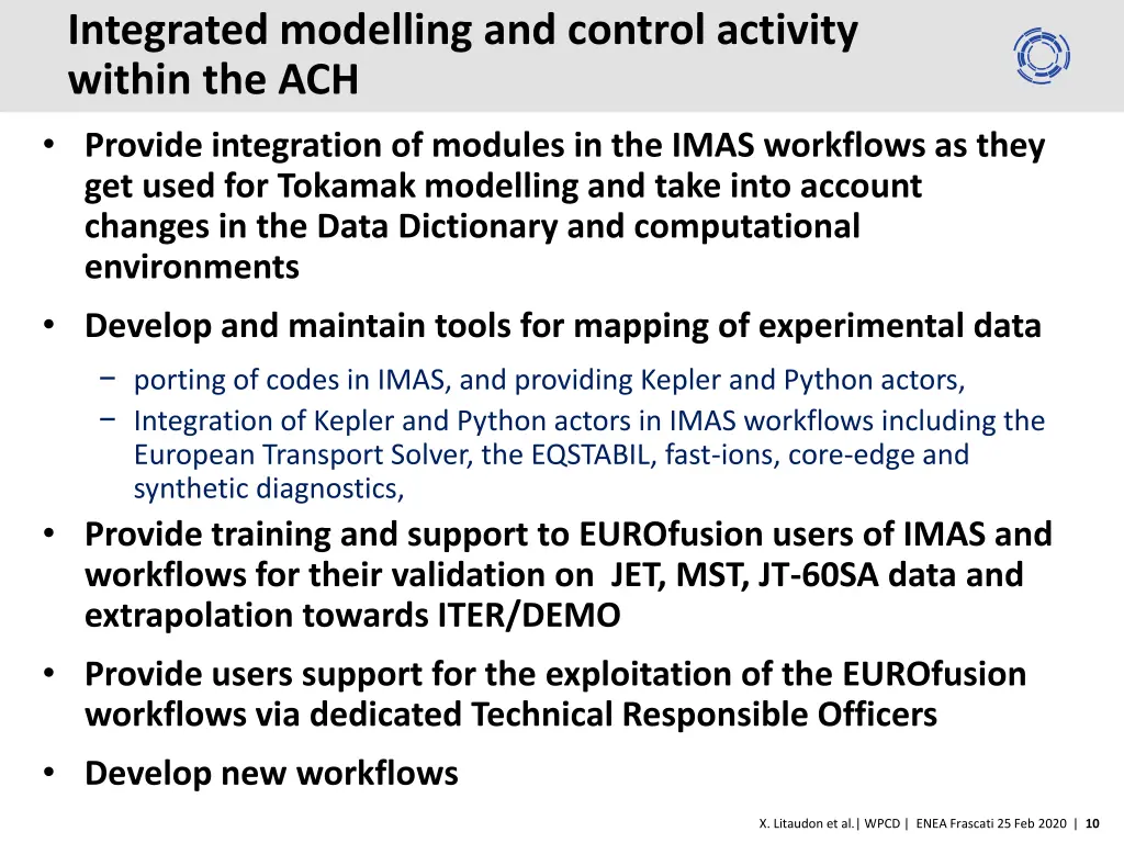 integrated modelling and control activity within