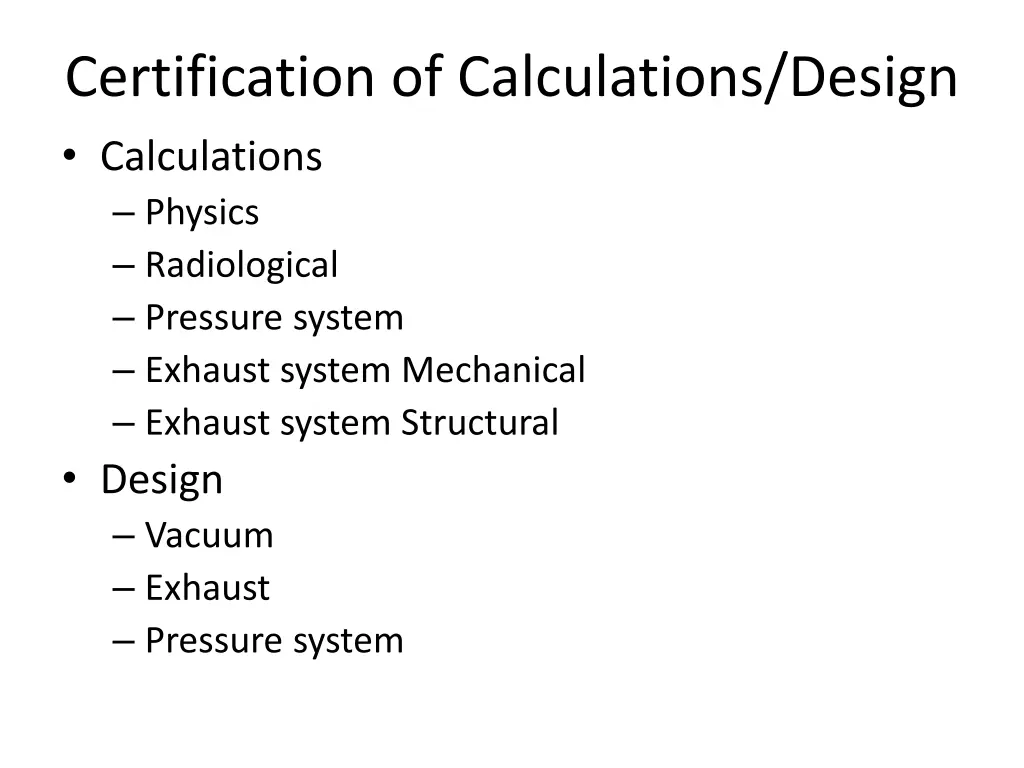 certification of calculations design calculations