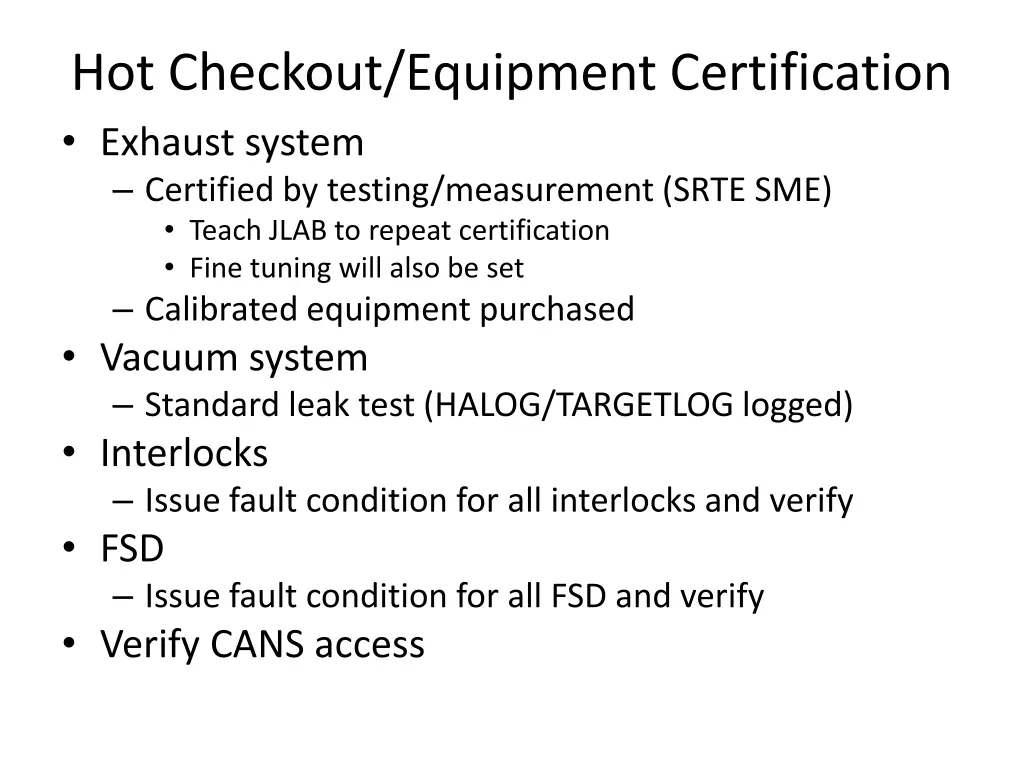 hot checkout equipment certification exhaust