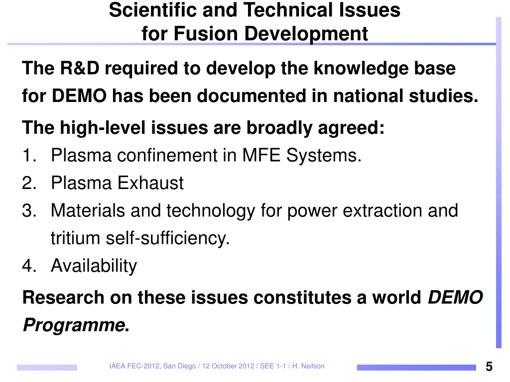 scientific and technical issues for fusion
