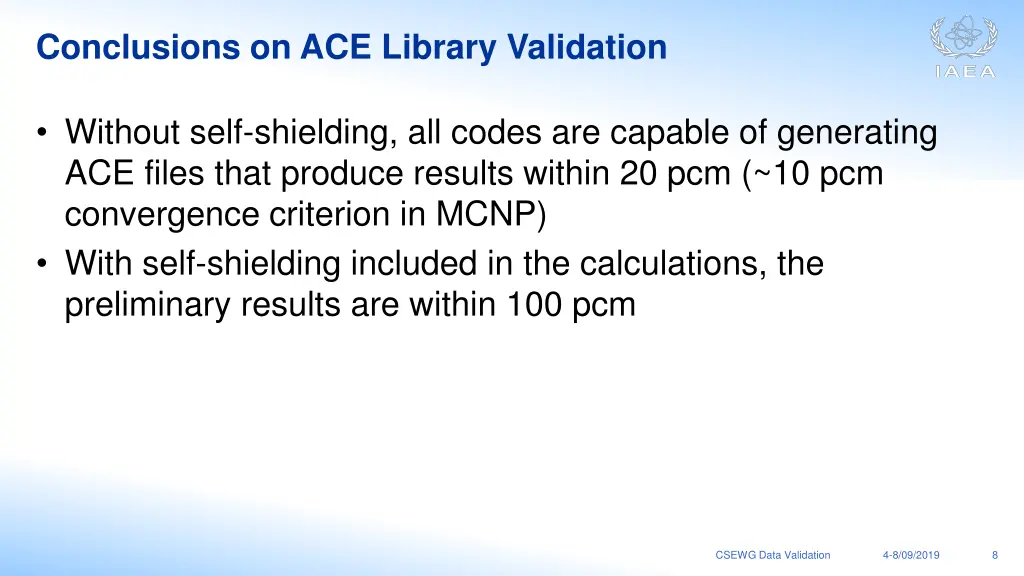 conclusions on ace library validation