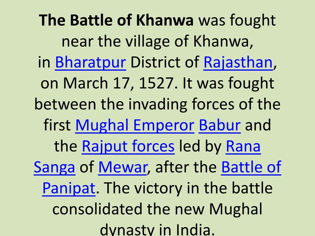 the battle of khanwa was fought near the village