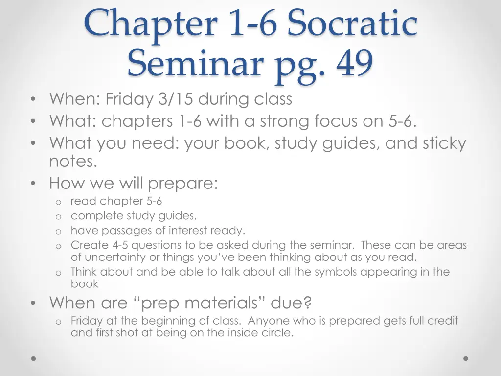 chapter 1 6 socratic seminar pg 49 when friday