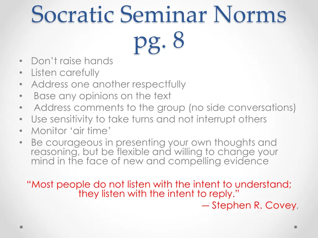 socratic seminar norms pg 8 don t raise hands