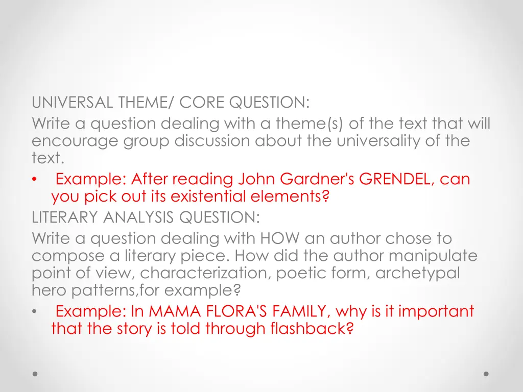 universal theme core question write a question