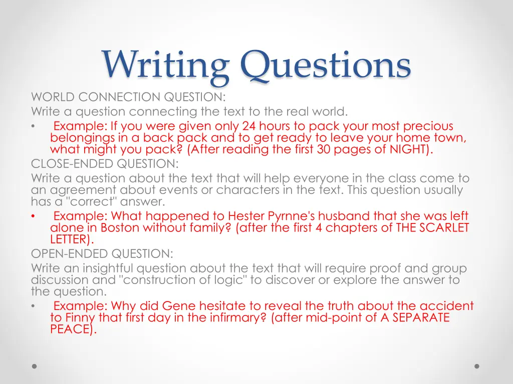 writing questions world connection question write