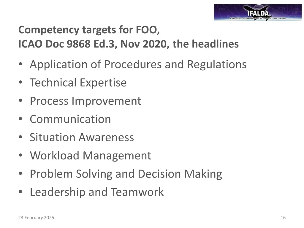 competency targets for foo icao doc 9868