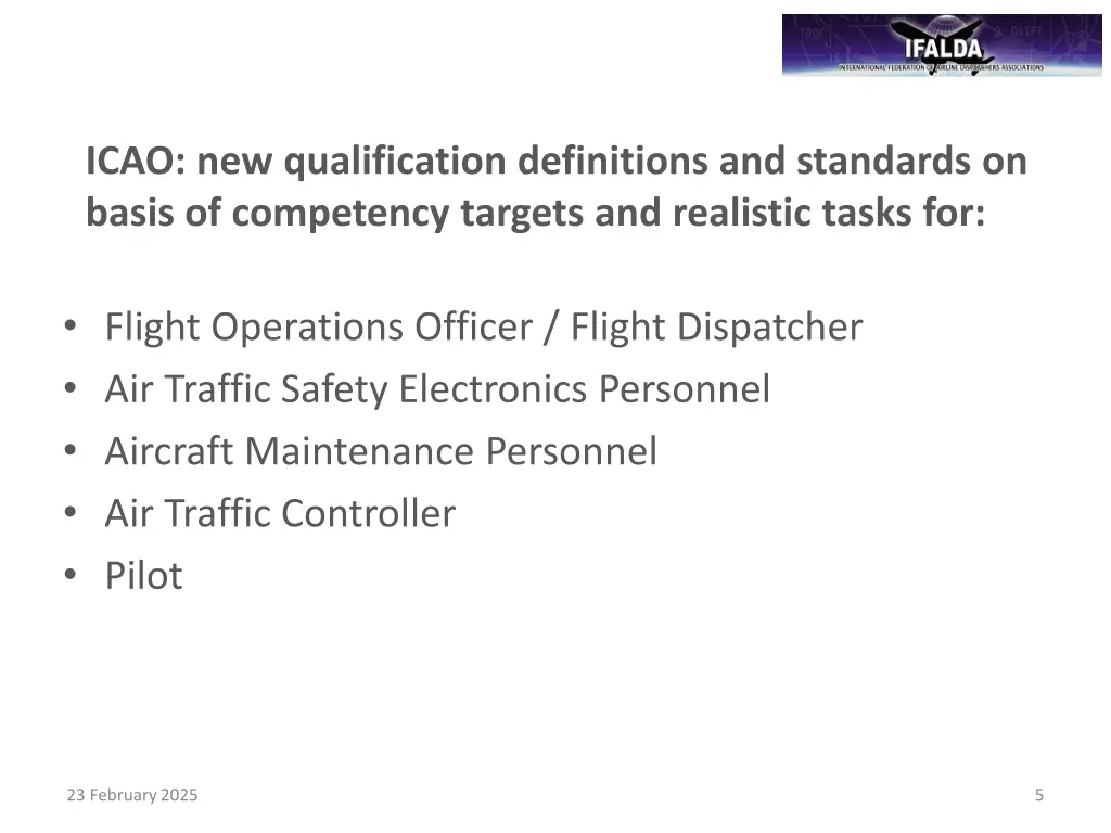 icao new qualification definitions and standards