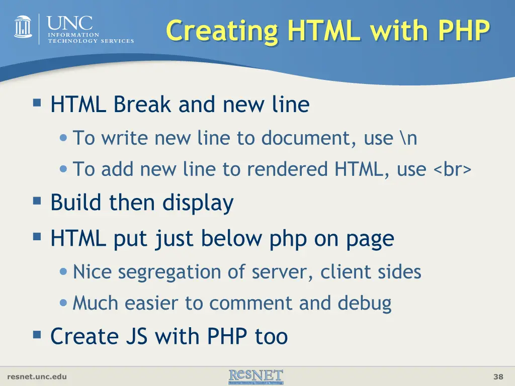creating html with php