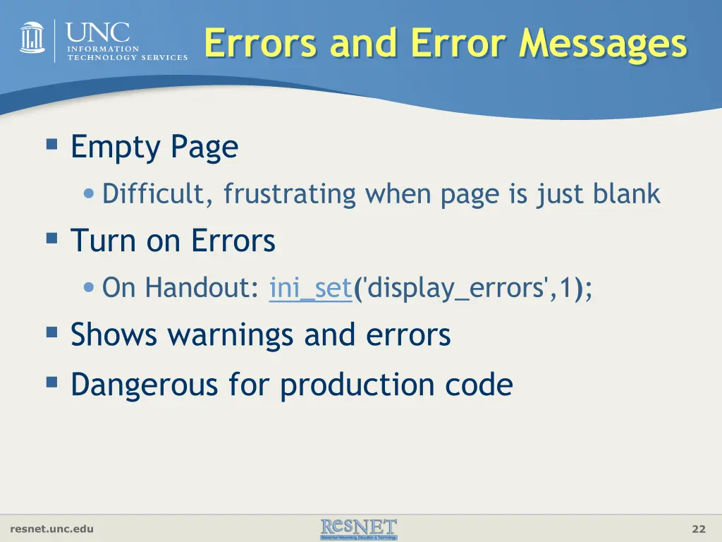 errors and error messages