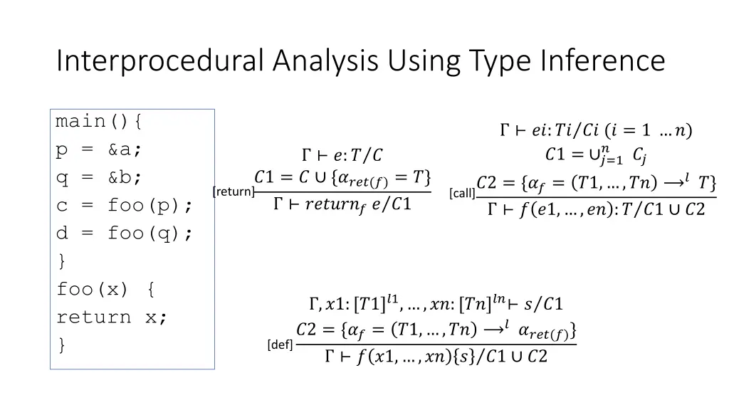 interprocedural analysis using type inference 1
