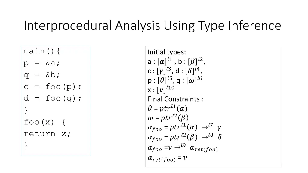 interprocedural analysis using type inference 2