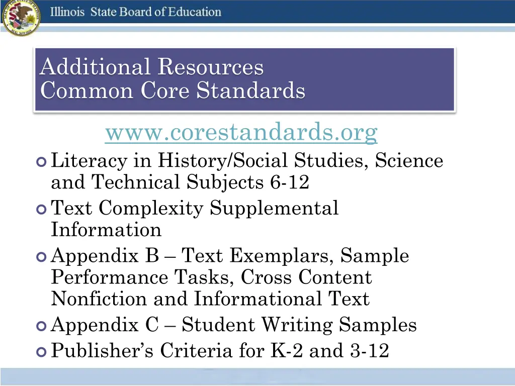 additional resources common core standards