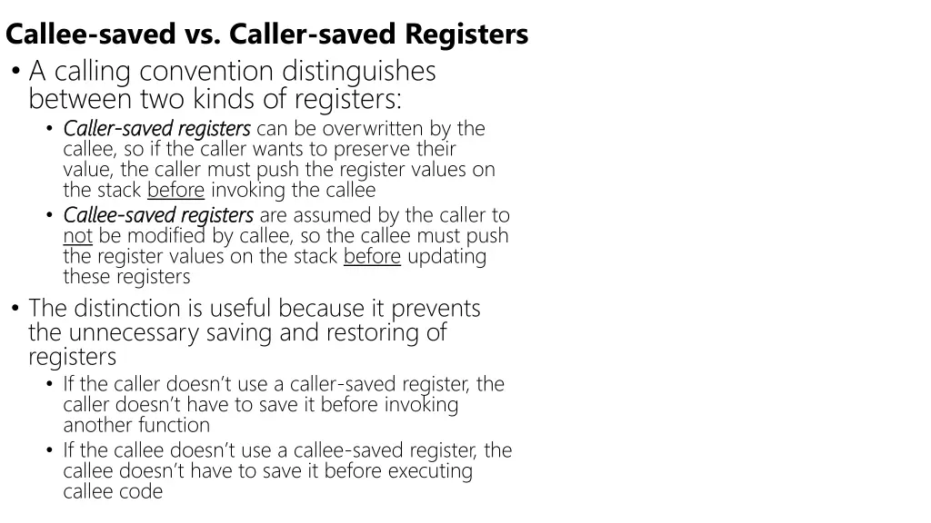 callee saved vs caller saved registers a calling