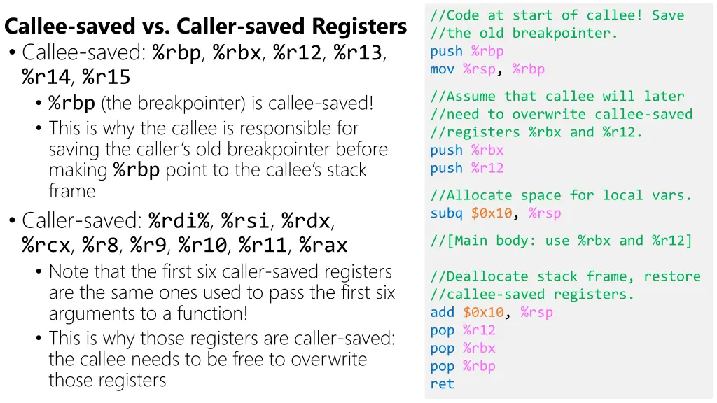 code at start of callee save the old breakpointer