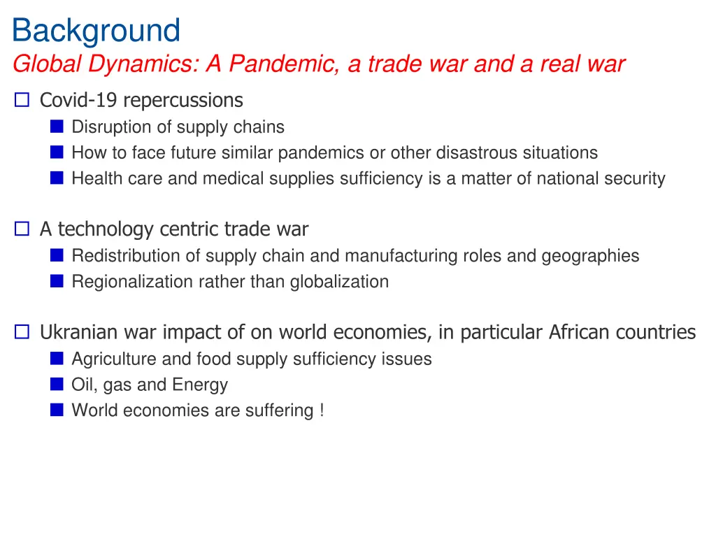 background global dynamics a pandemic a trade