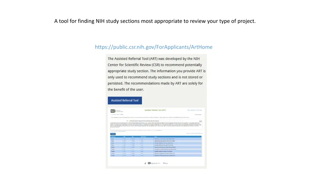a tool for finding nih study sections most