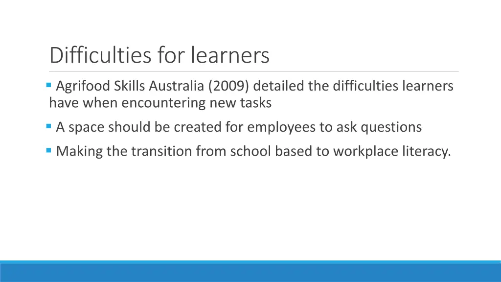 difficulties for learners agrifood skills