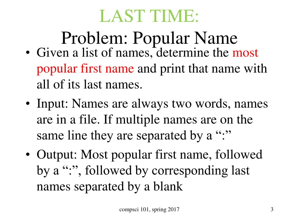 last time problem popular name given a list