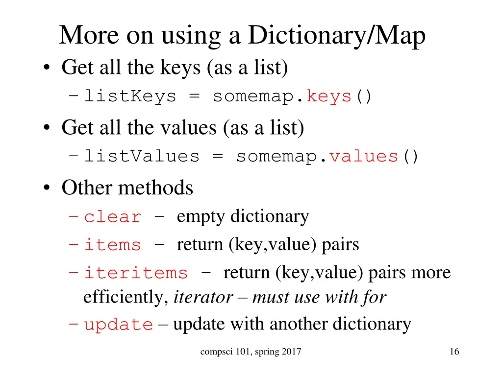 more on using a dictionary map get all the keys