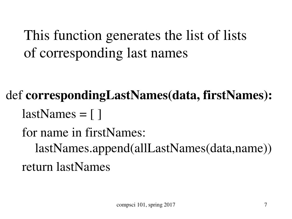 this function generates the list of lists