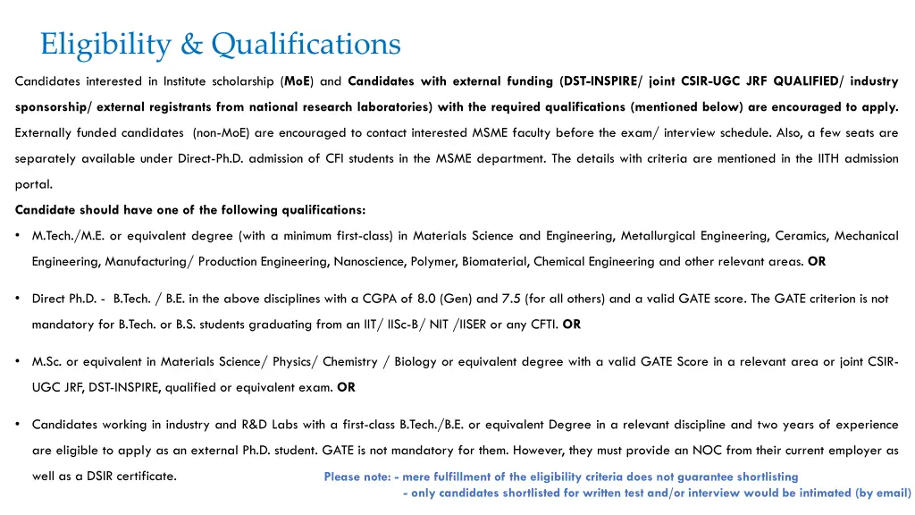 eligibility qualifications