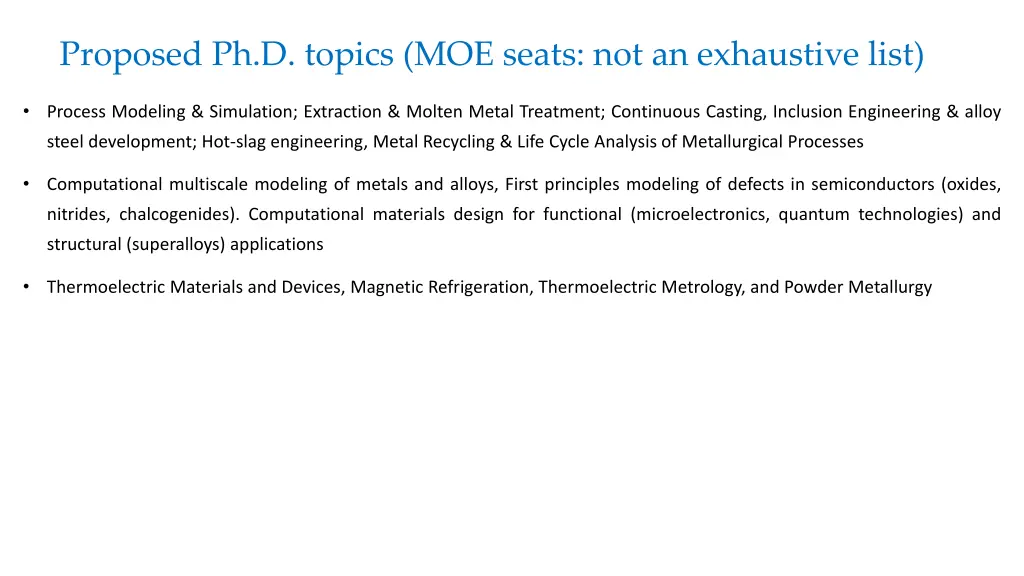 proposed ph d topics moe seats not an exhaustive 2