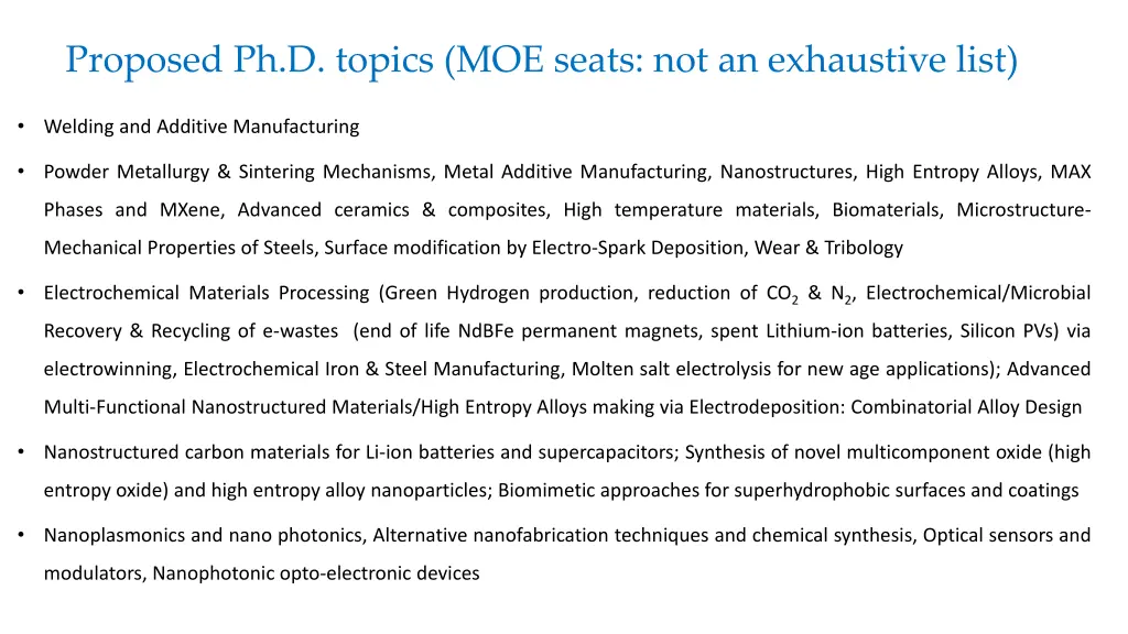 proposed ph d topics moe seats not an exhaustive