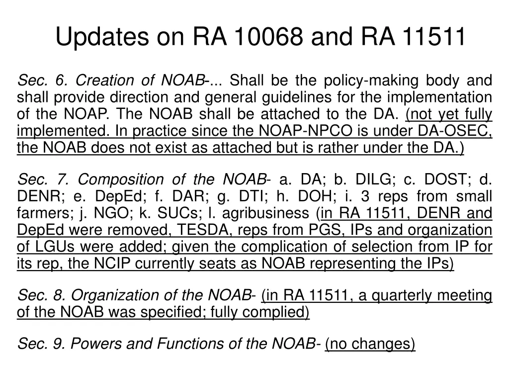 updates on ra 10068 and ra 11511 2