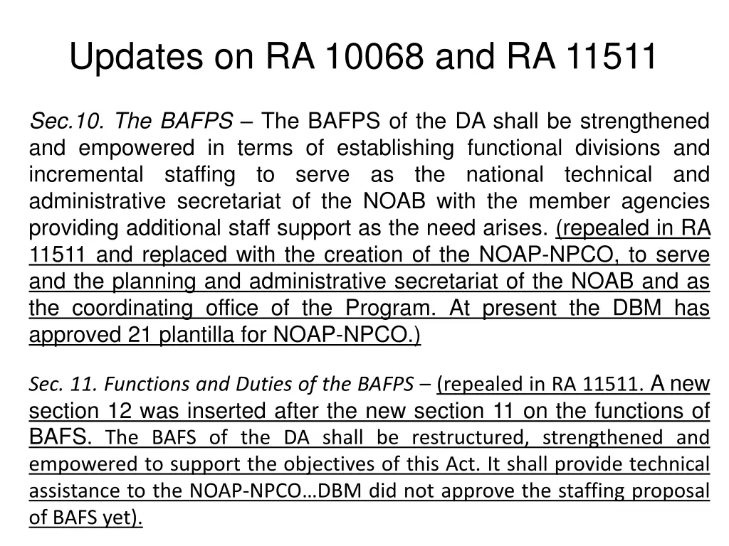 updates on ra 10068 and ra 11511 3