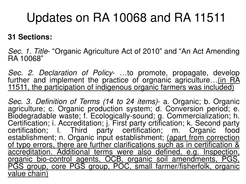 updates on ra 10068 and ra 11511