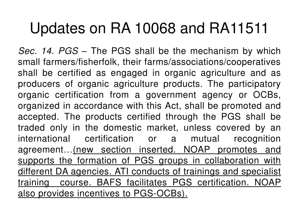 updates on ra 10068 and ra11511 1