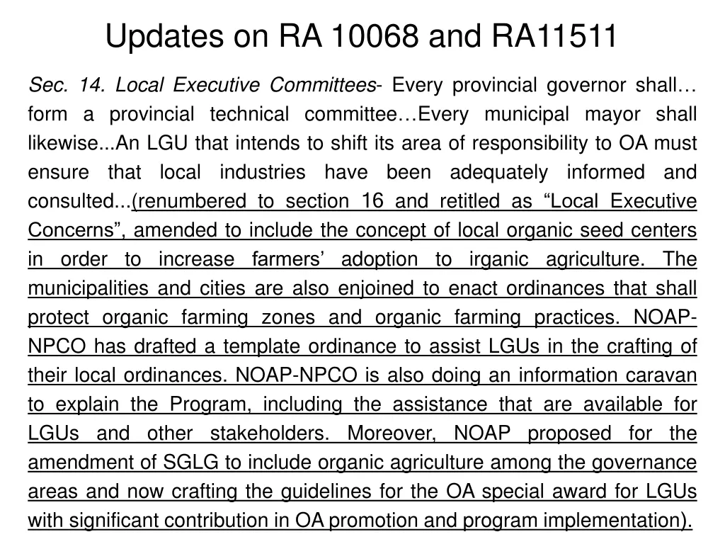 updates on ra 10068 and ra11511 2