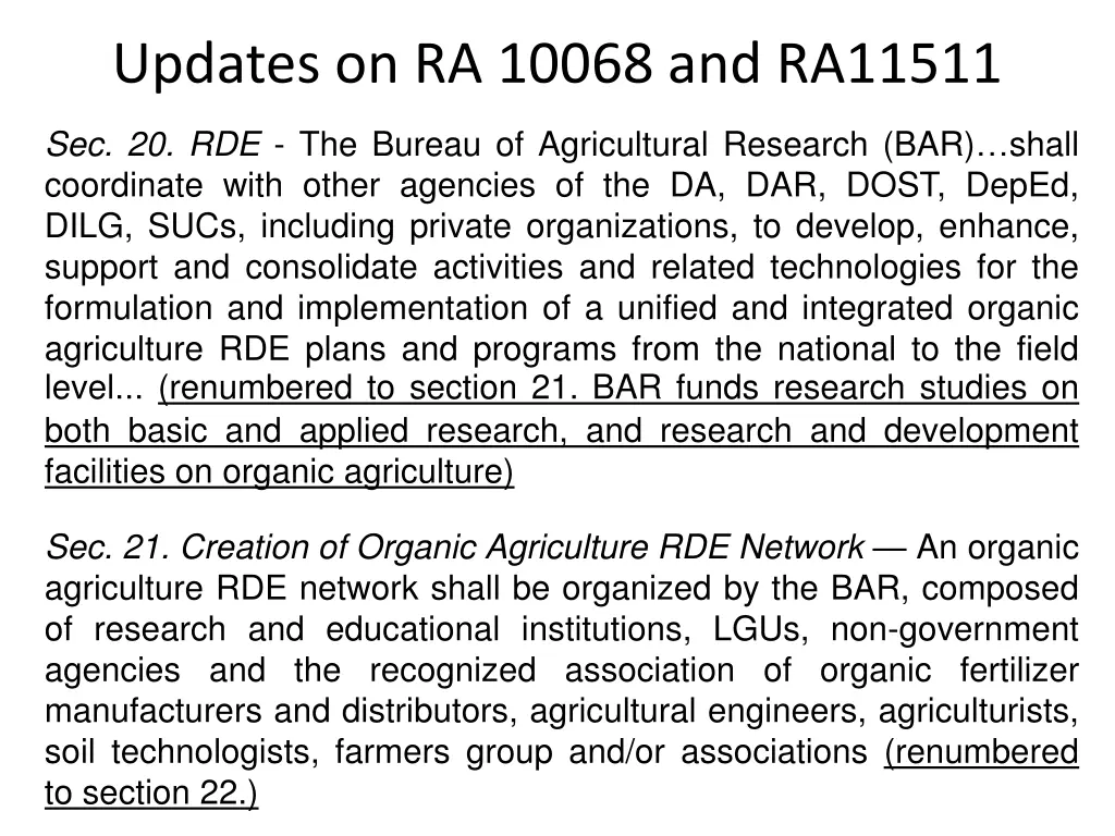 updates on ra 10068 and ra11511 5