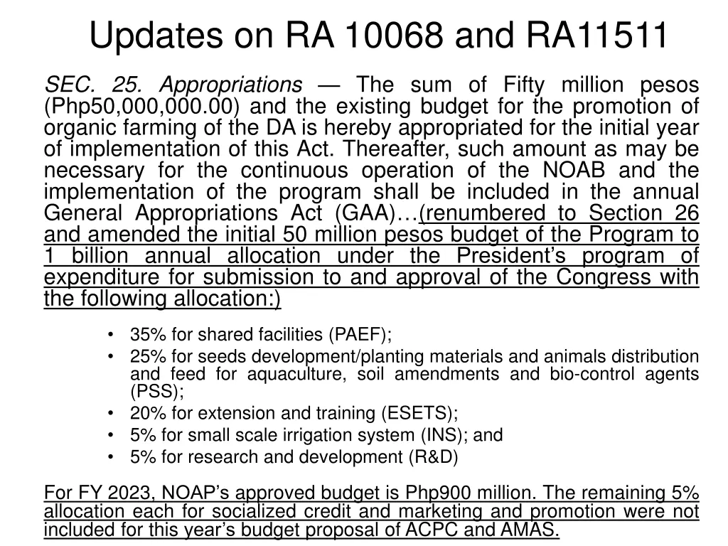 updates on ra 10068 and ra11511 8