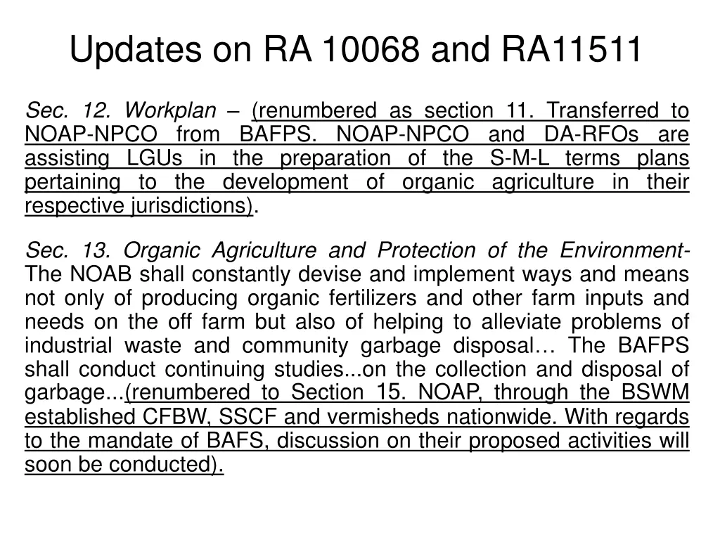 updates on ra 10068 and ra11511
