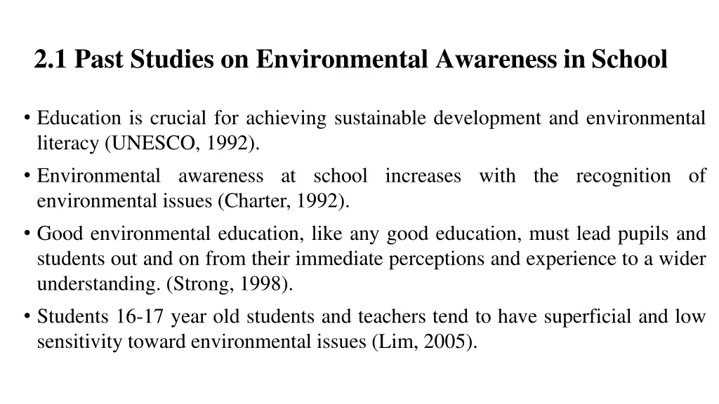 2 1 past studies on environmental awareness