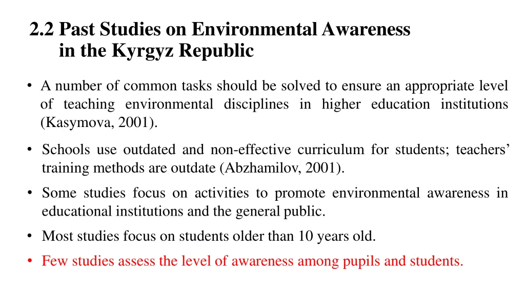 2 2 past studies on environmentalawareness