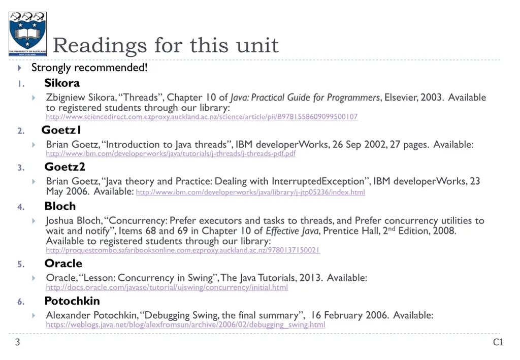 readings for this unit strongly recommended
