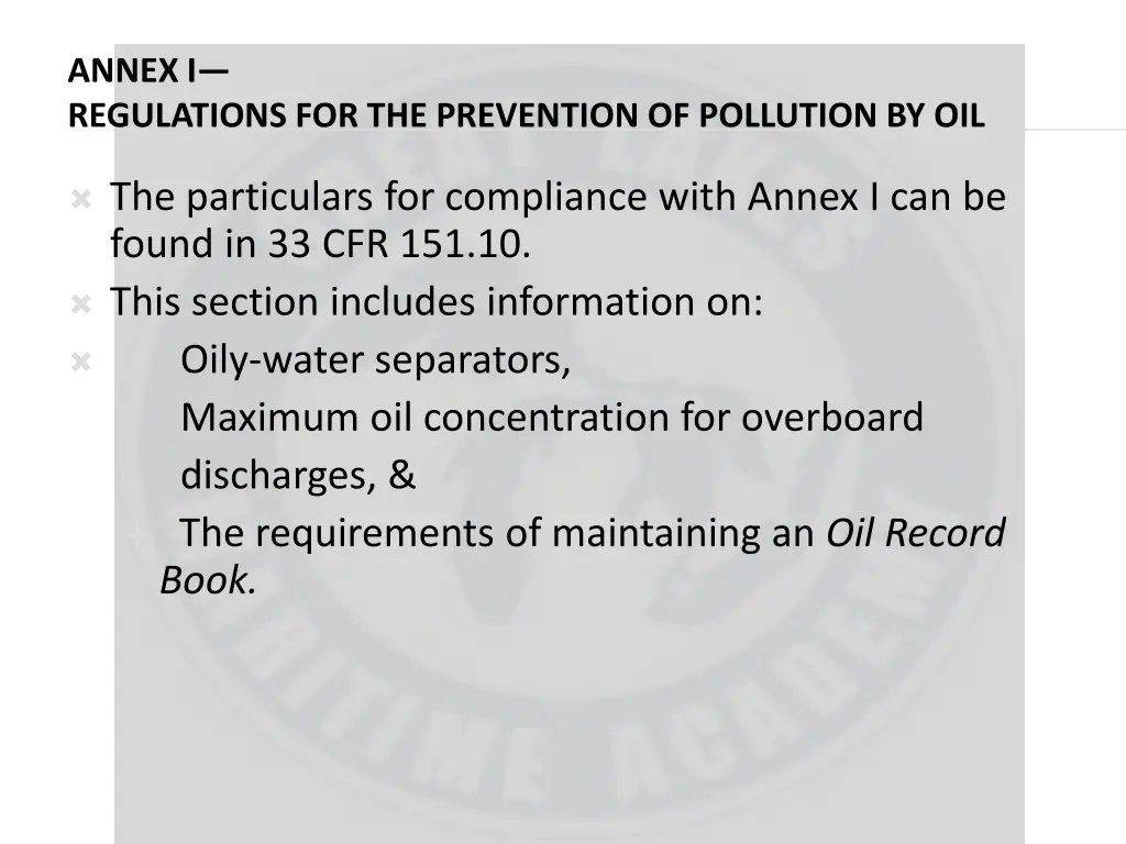 annex i regulations for the prevention