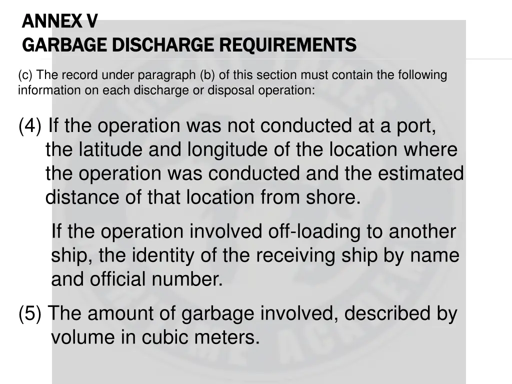 annex v annex v garbage discharge requirements 7