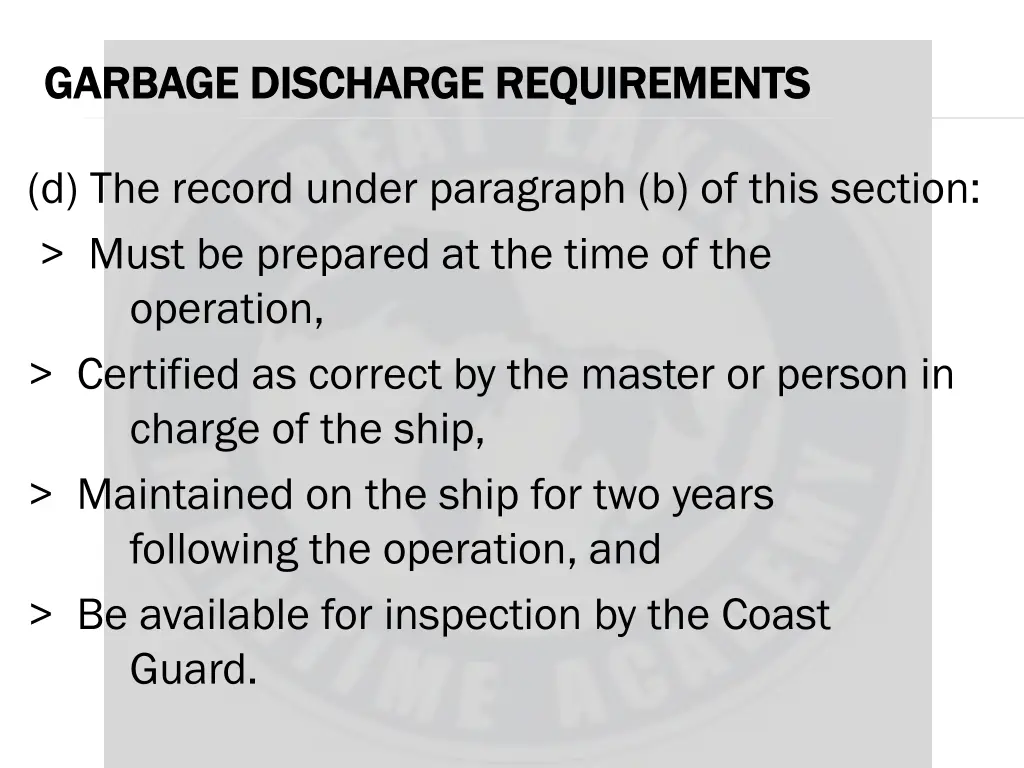 garbage discharge requirements garbage discharge