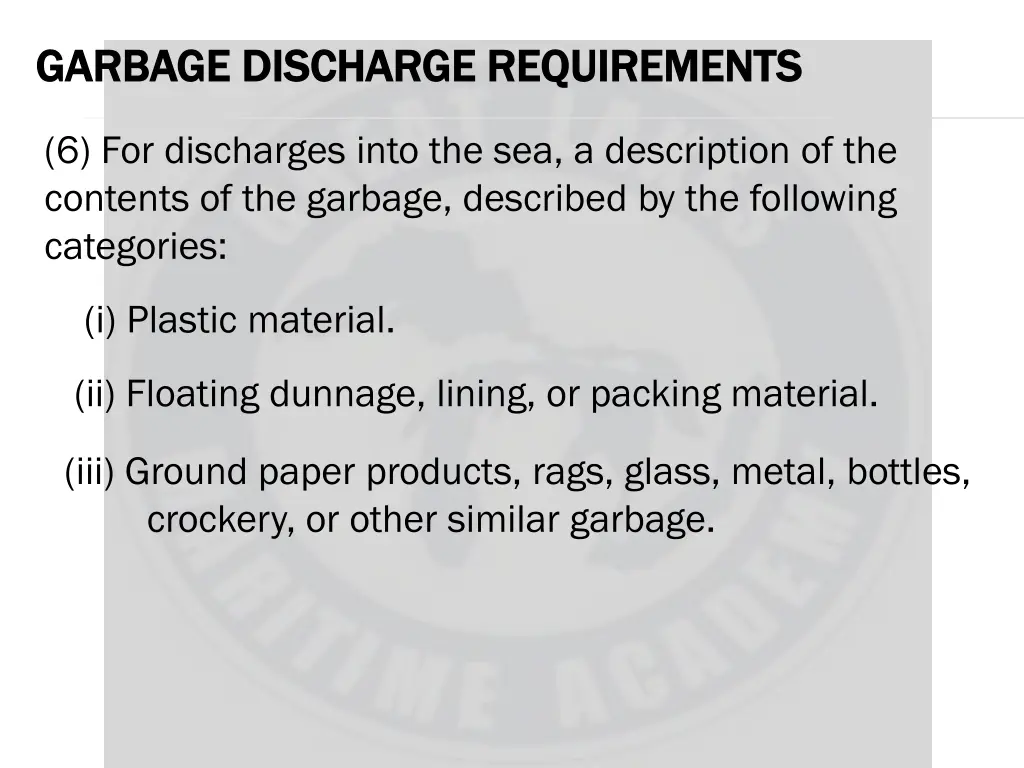 garbage garbage discharge requirements discharge